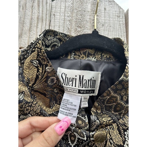 Vintage Sheri Martin Jacket Top Size 16W Black Gold Silver Buttons Whimsygoth - Picture 7 of 11